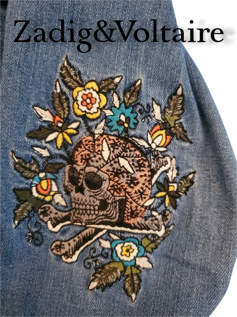 Zadig & Voltaire Deluxe Thelma Blue Embroidered Love Now Denim Shirt Jacket S - Picture 7 of 10